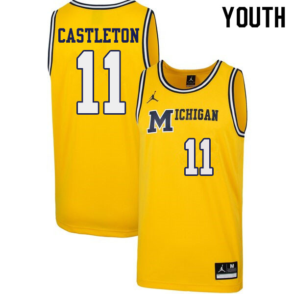 Youth #11 Colin Castleton Michigan Wolverines 1989 Retro College Basketball Jerseys Sale-Yellow - Click Image to Close